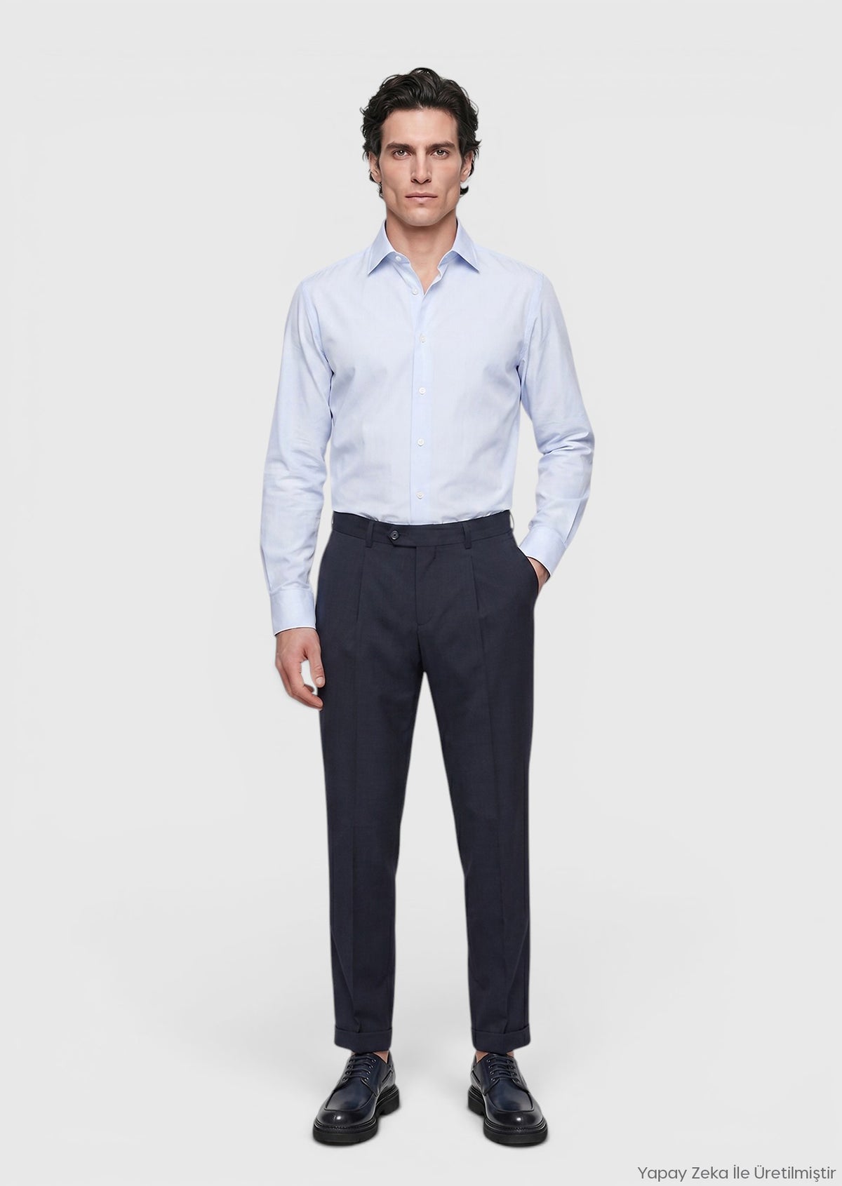 Lacivert Düz Dokuma Regular Fit Casual %100 Yün Pantolon