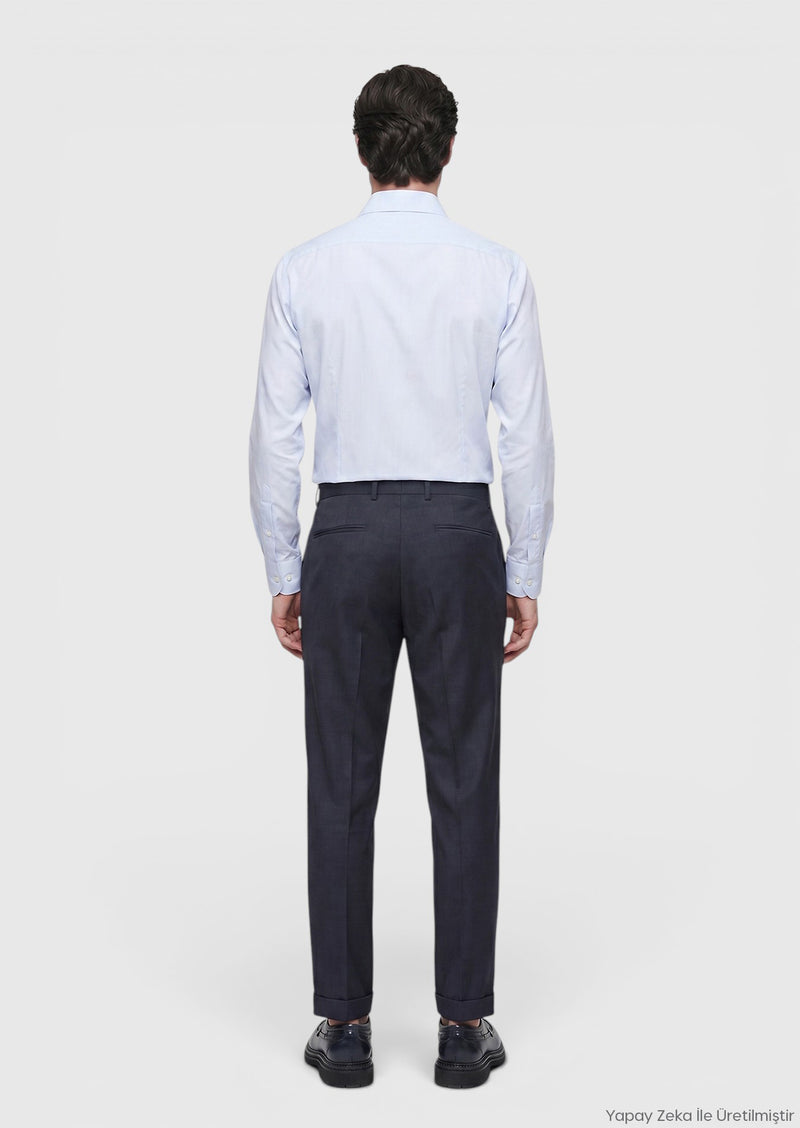 Lacivert Düz Dokuma Regular Fit Casual %100 Yün Pantolon