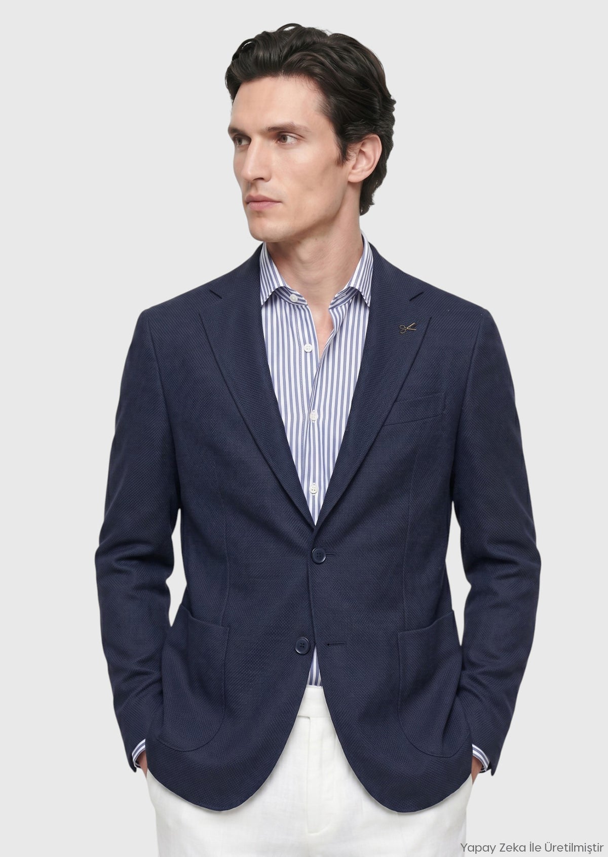 Lacivert Shirt Shoulder Slim Fit Yün Karışımlı Örme Ceket