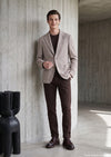 Koyu Bej Düz Shirt Shoulder Slim Fit Yün Karışımlı Örme Ceket