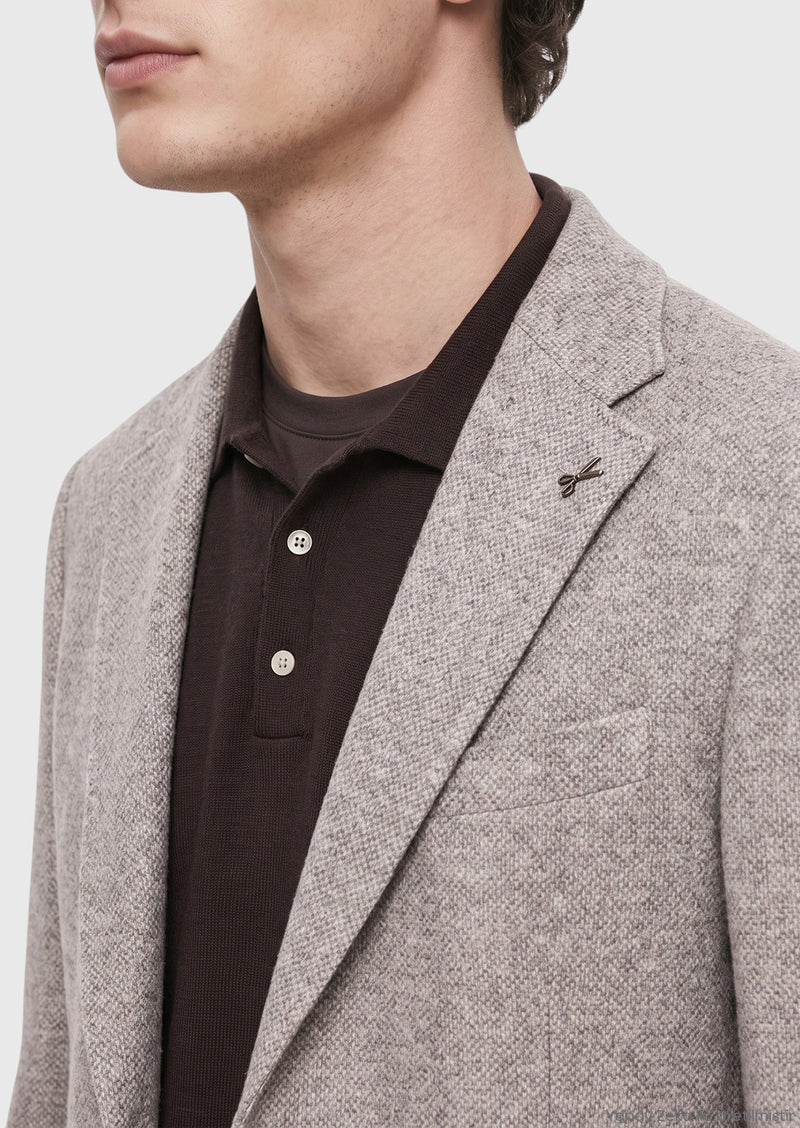 Koyu Bej Düz Shirt Shoulder Slim Fit Yün Karışımlı Örme Ceket