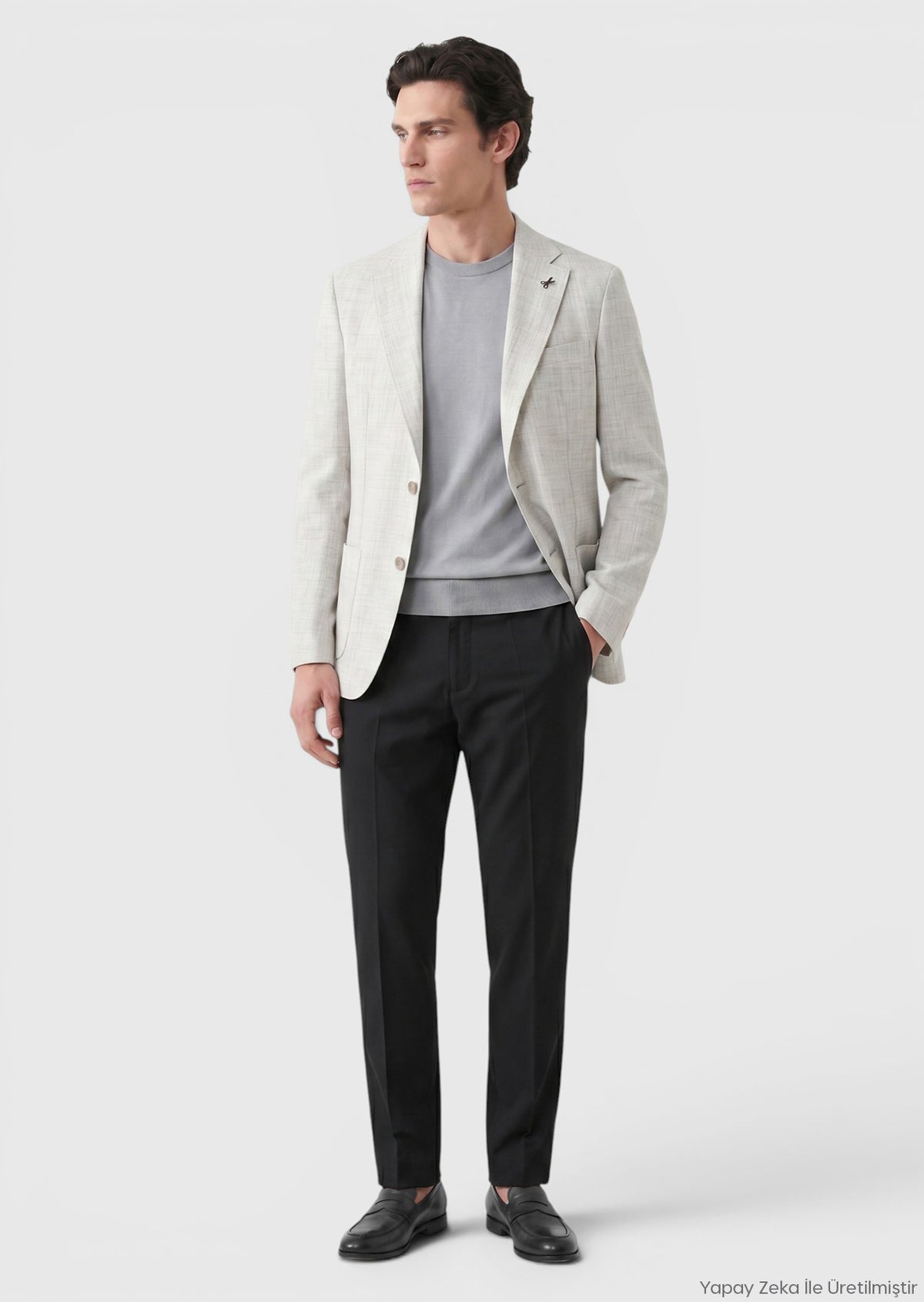Açık Gri Desenli Zeroweight Slim Fit %100 Keten Ceket