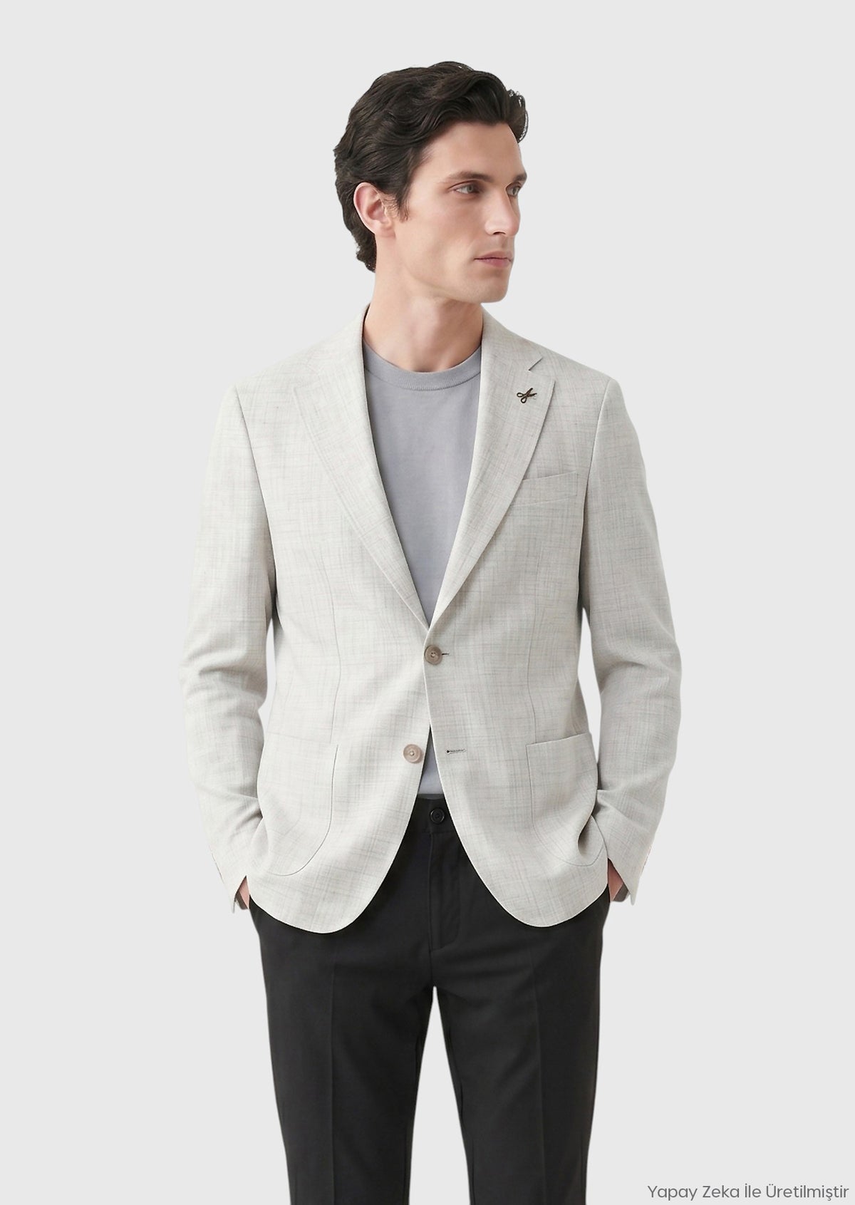 Açık Gri Desenli Zeroweight Slim Fit %100 Keten Ceket