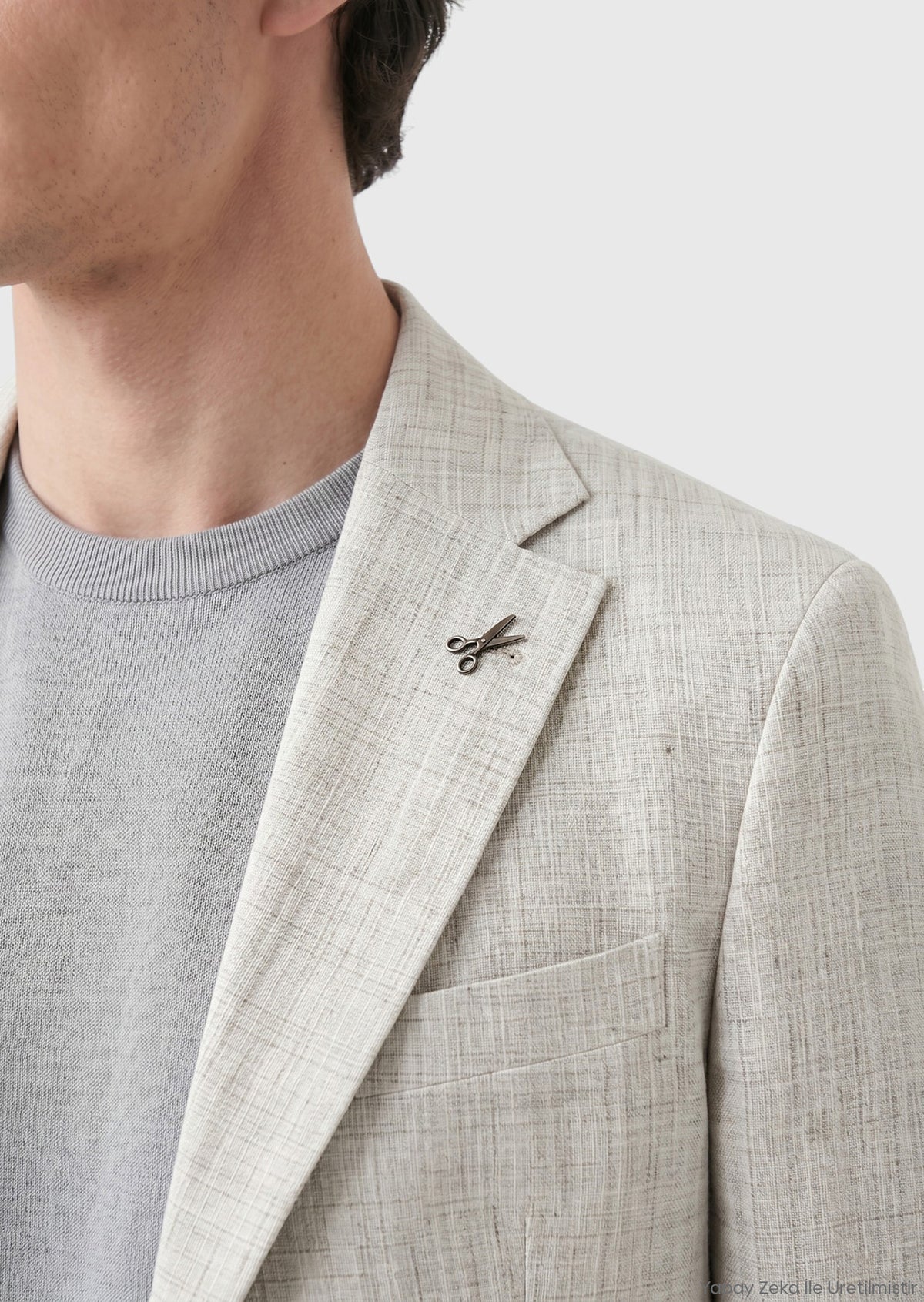 Açık Gri Desenli Zeroweight Slim Fit %100 Keten Ceket