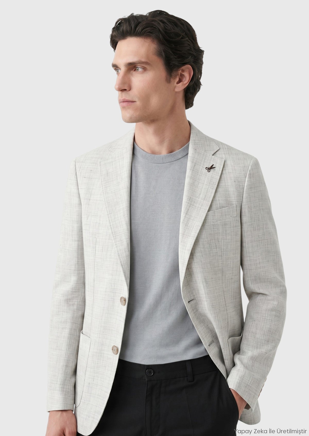 Açık Gri Desenli Zeroweight Slim Fit %100 Keten Ceket