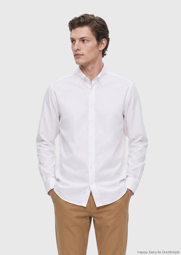 White Plain Regular Fit Long Material Casual Shirt