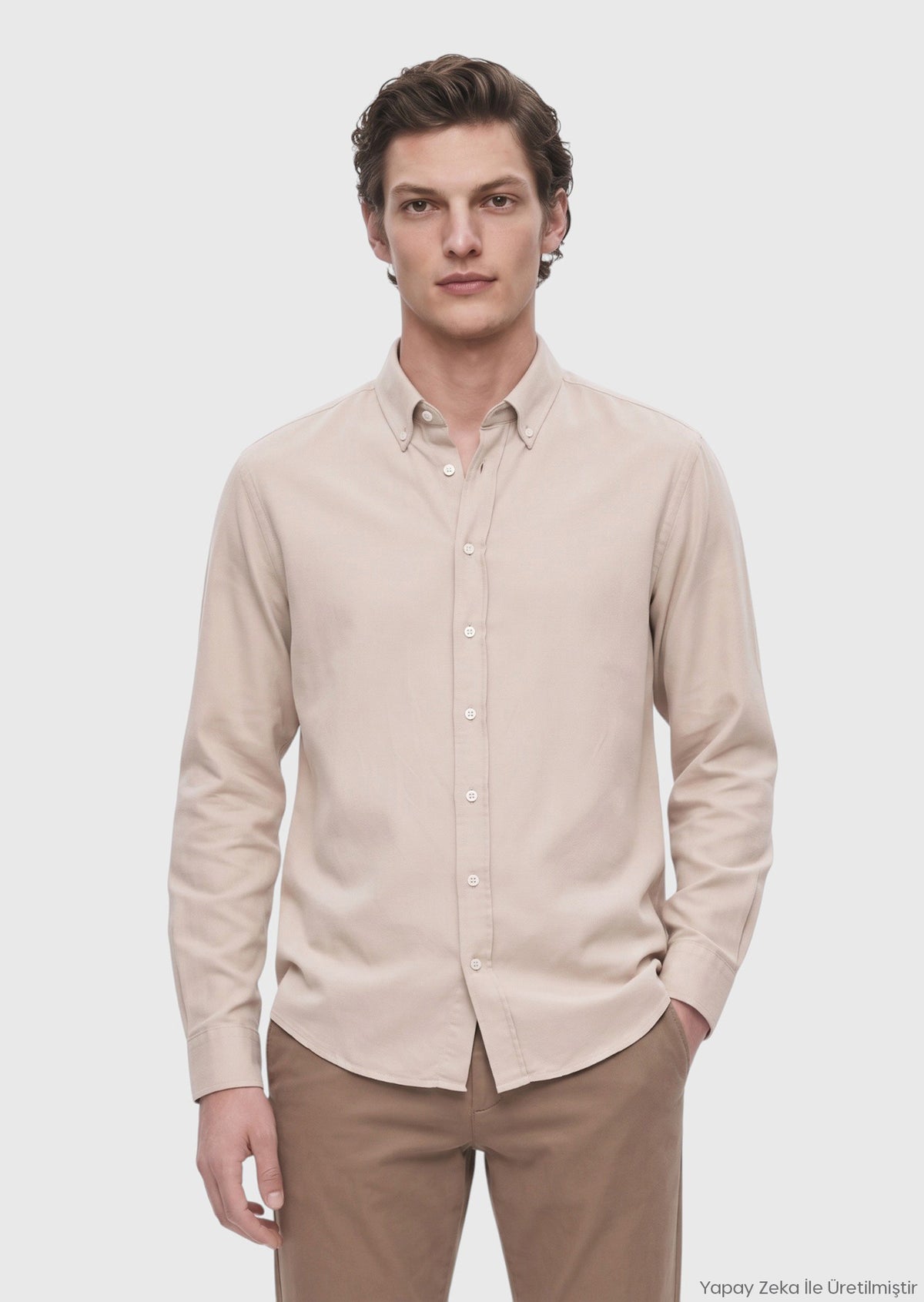Beige Plain Regular Fit Long Material Casual Shirt