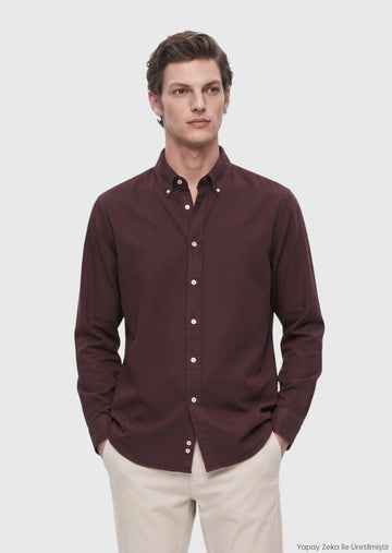 Burgundy Plain Regular Fit Long Material Casual Shirt