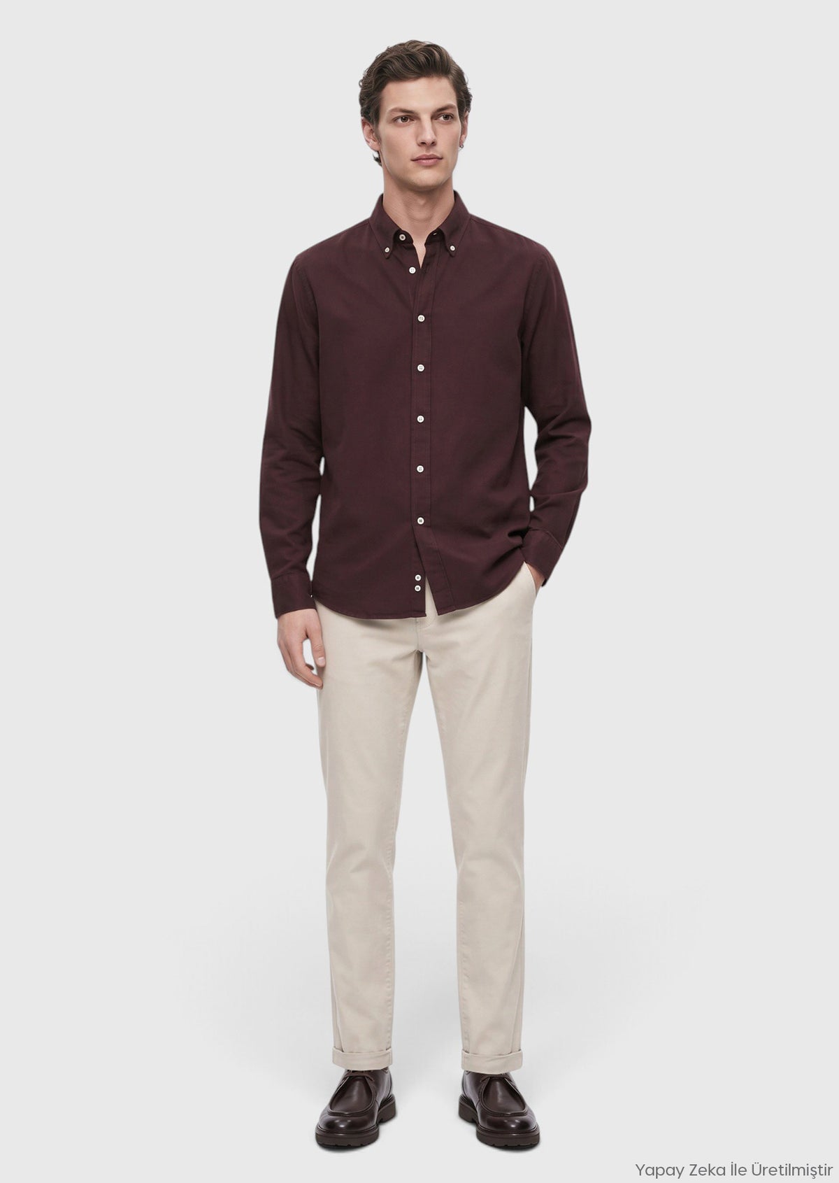 Bordo Düz Regular Fit Uzun Kumaş Casual Gömlek