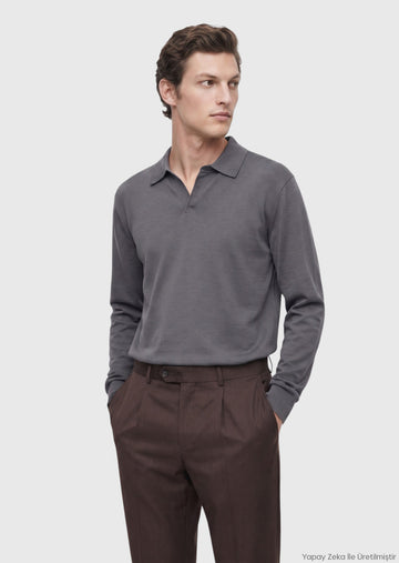 Grey Polo Neck Plain Sweatshirt