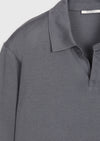 Gri Polo Yaka Düz Sweatshırt