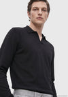 Siyah Polo Yaka Düz Sweatshırt