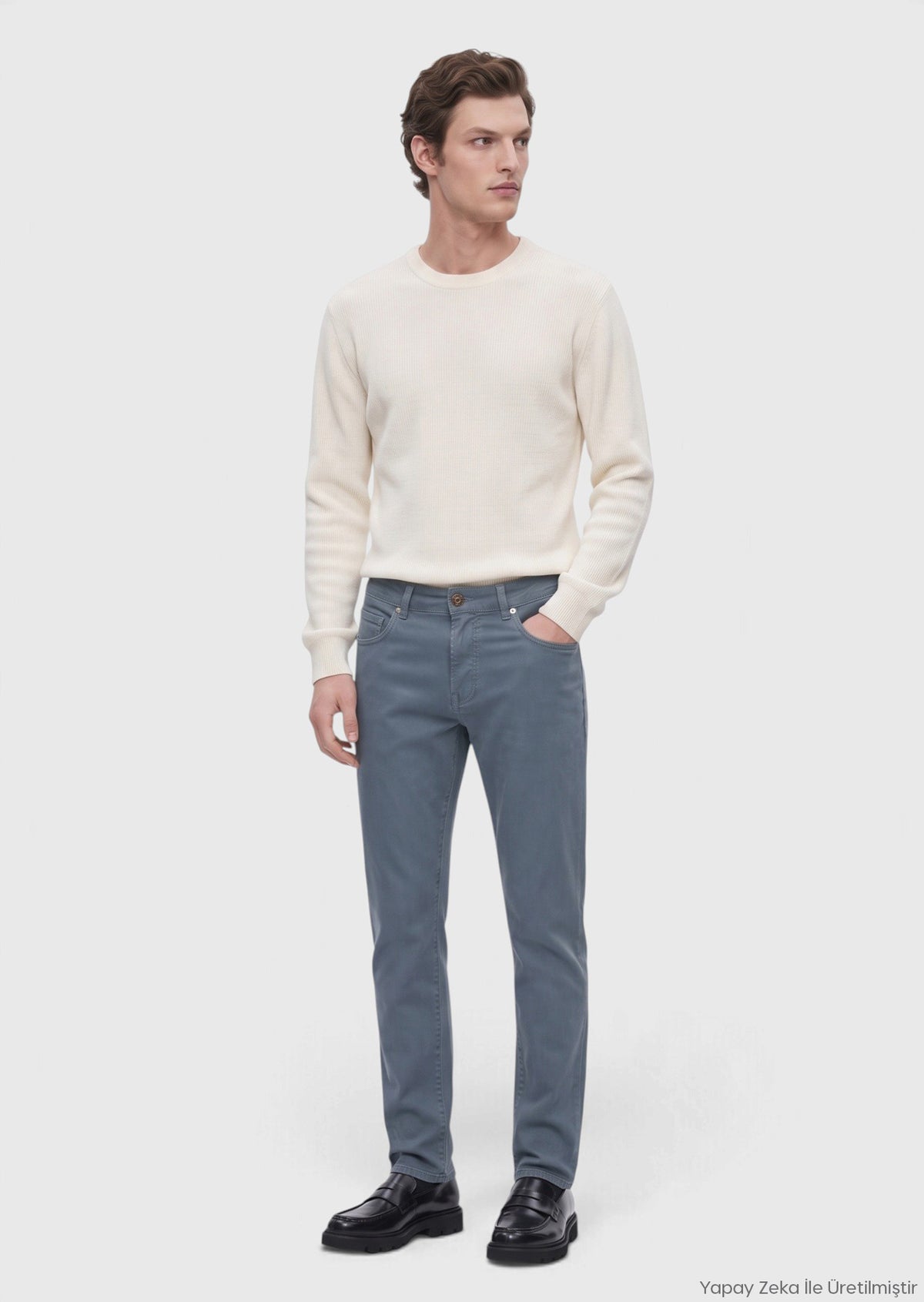 Koyu İndigo Düz Dokuma Regular Fit Casual Pamuk Karışımlı Pantolon