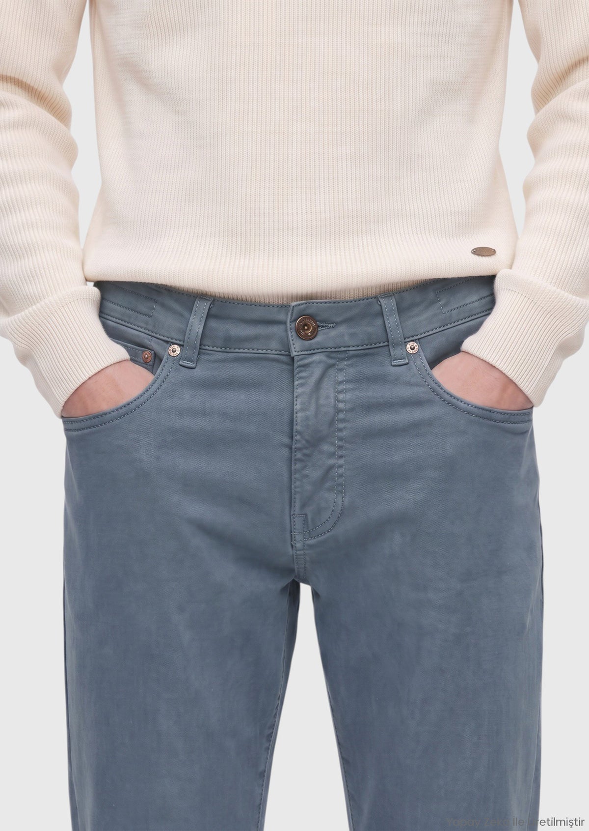 Koyu İndigo Düz Dokuma Regular Fit Casual Pamuk Karışımlı Pantolon