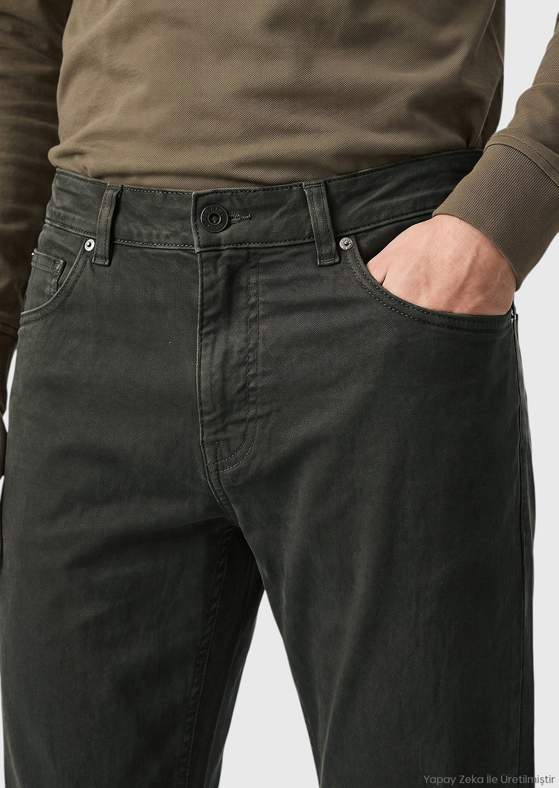 Haki Düz Dokuma Regular Fit Casual Pamuk Karışımlı Pantolon