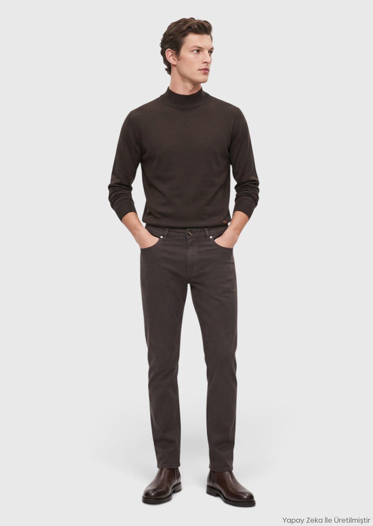 Koyu Kahve Düz Dokuma Regular Fit Casual Pamuk Karışımlı Pantolon