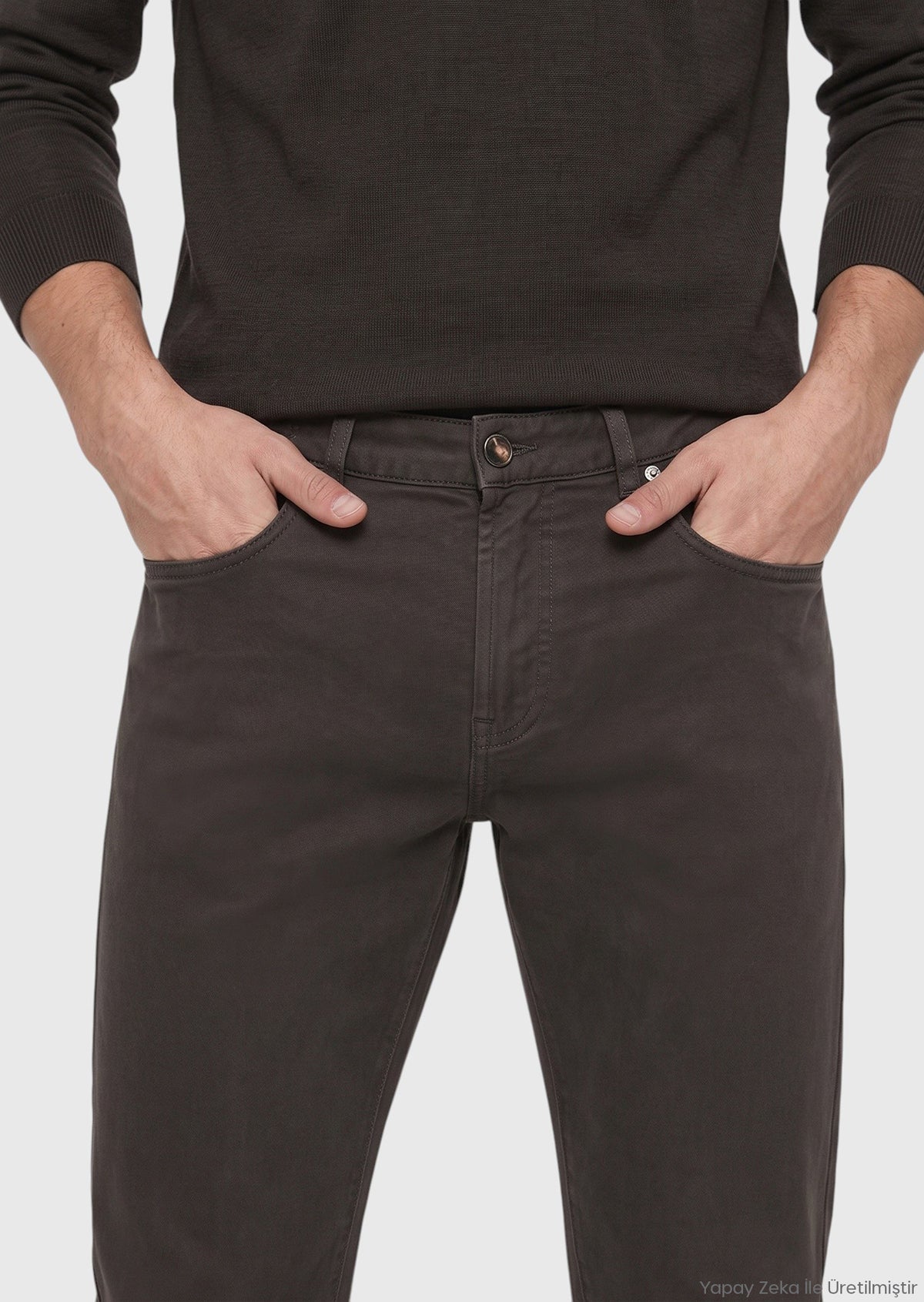 Koyu Kahve Düz Dokuma Regular Fit Casual Pamuk Karışımlı Pantolon