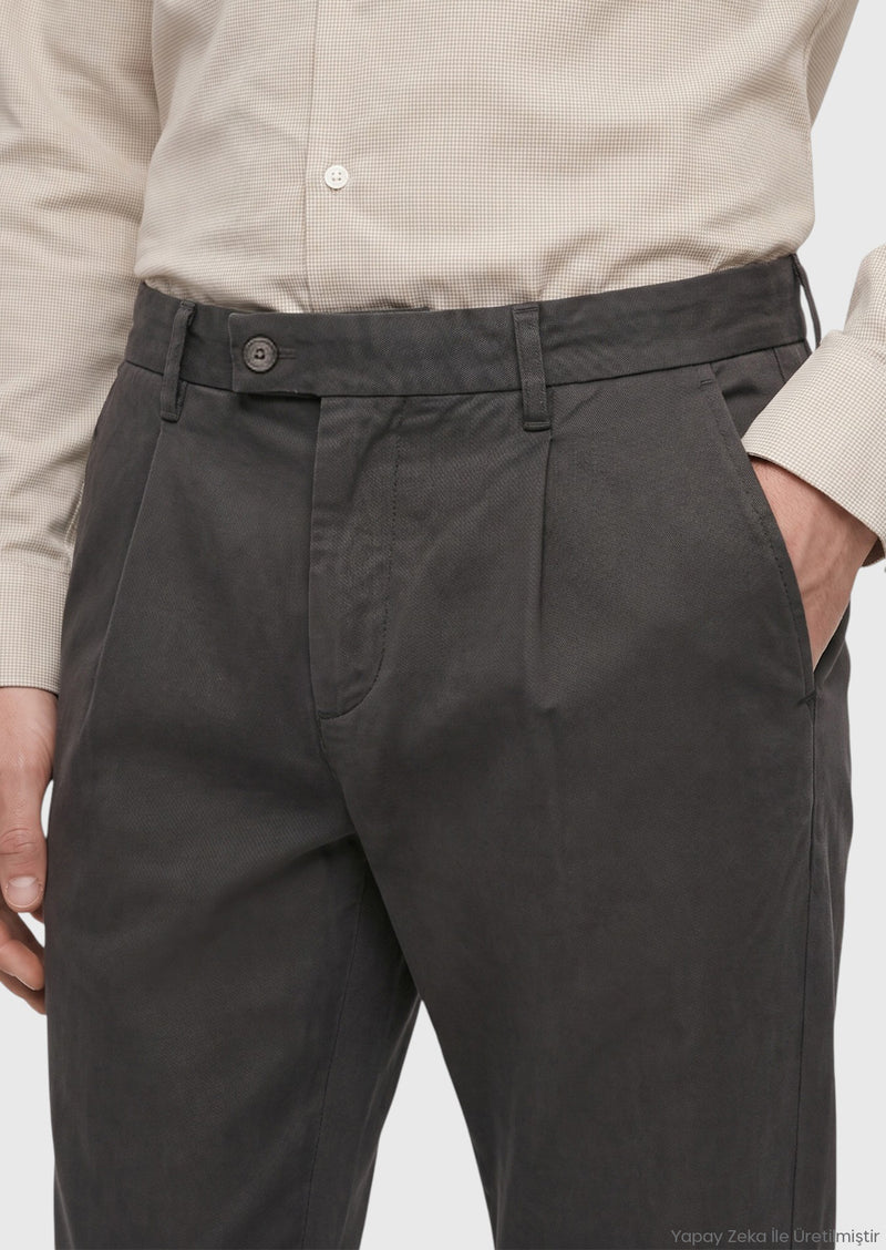 Antrasit Düz Dokuma Regular Fit Casual Pamuk Karışımlı Pantolon