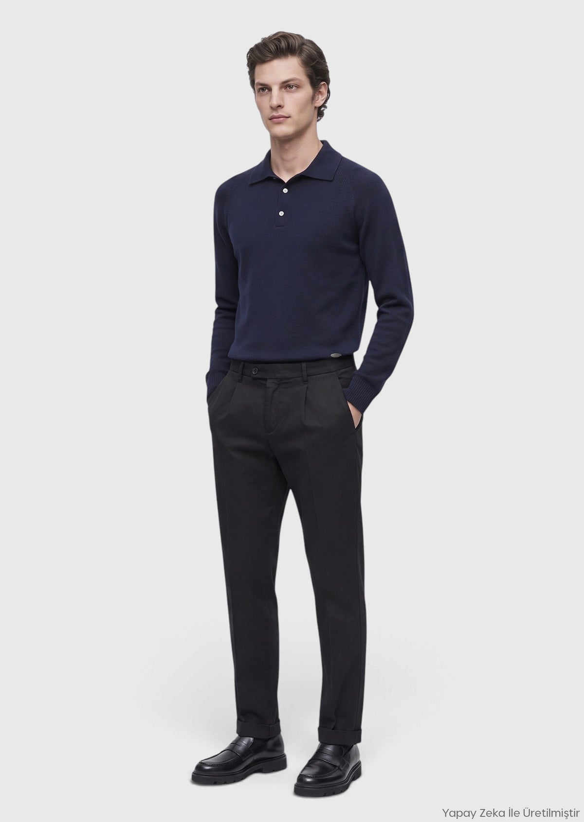 Siyah Düz Dokuma Regular Fit Casual Pamuk Karışımlı Pantolon