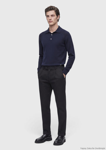 Black Weaving Regular Fit Casual Cotton Blended Trousers