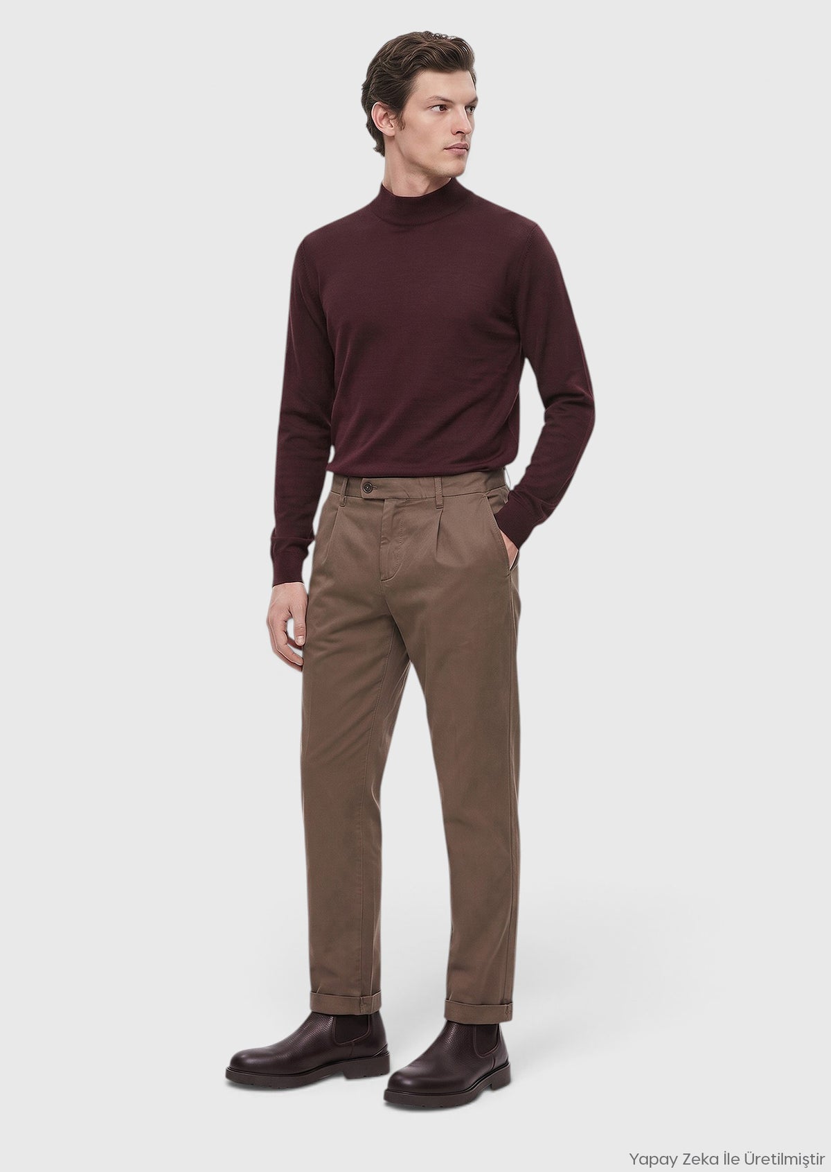 Açık Kahve Düz Dokuma Regular Fit Casual Pamuk Karışımlı Pantolon