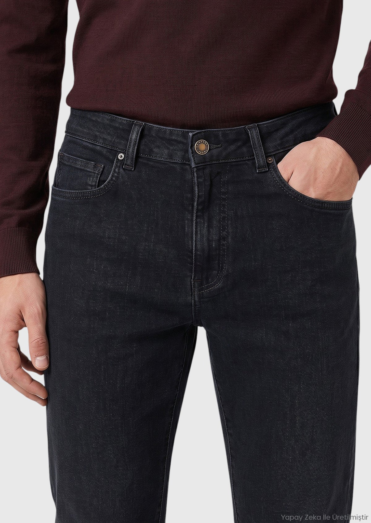Antrasit Düz Regular Fit Denim Pamuk Karışımlı Pantolon