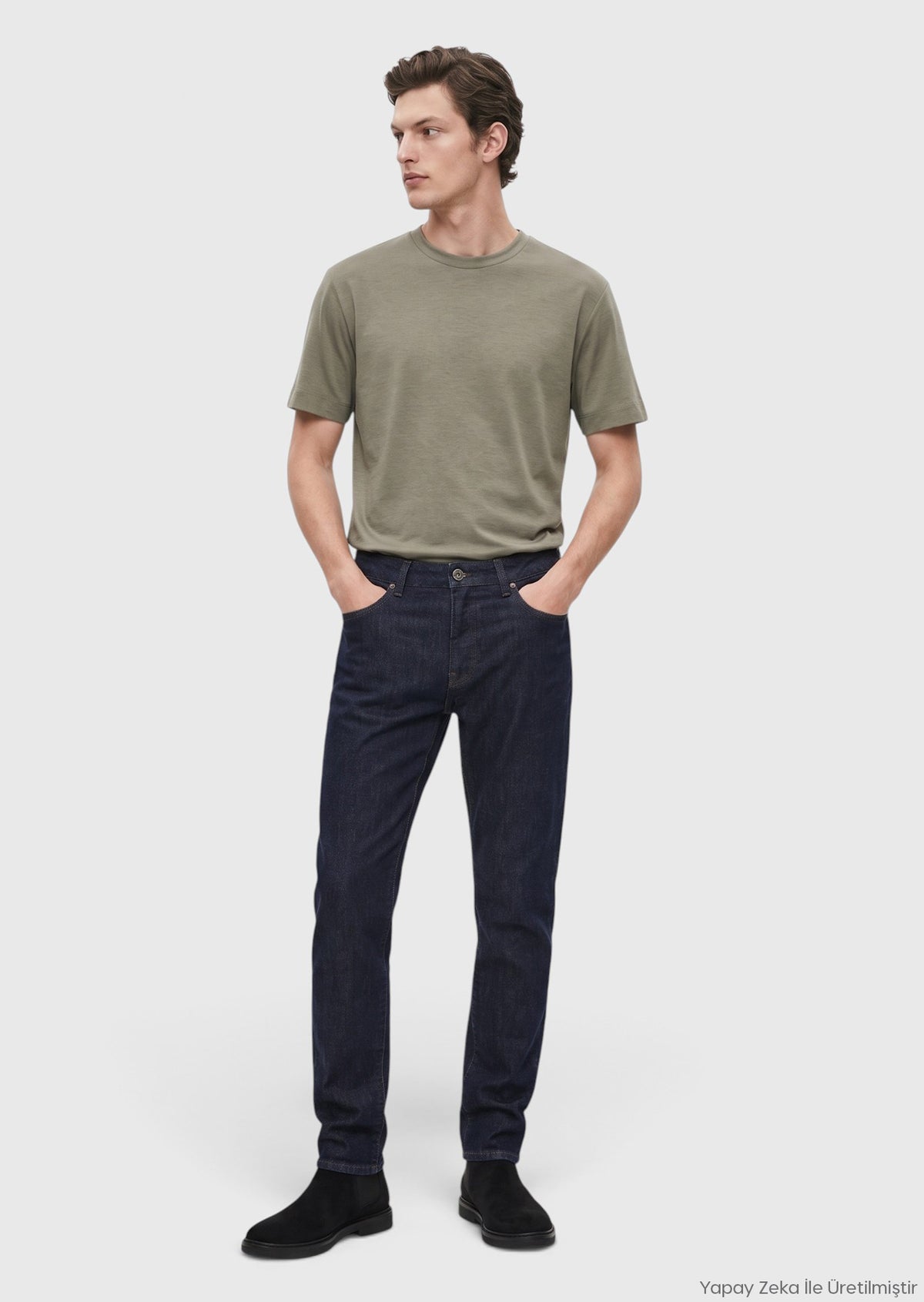 Lacivert Düz Regular Fit Denim Pamuk Karışımlı Pantolon