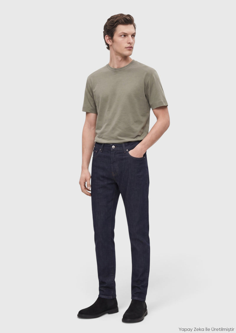Lacivert Düz Regular Fit Denim Pamuk Karışımlı Pantolon