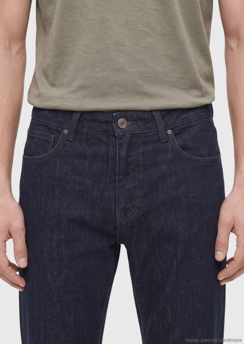 Lacivert Düz Regular Fit Denim Pamuk Karışımlı Pantolon