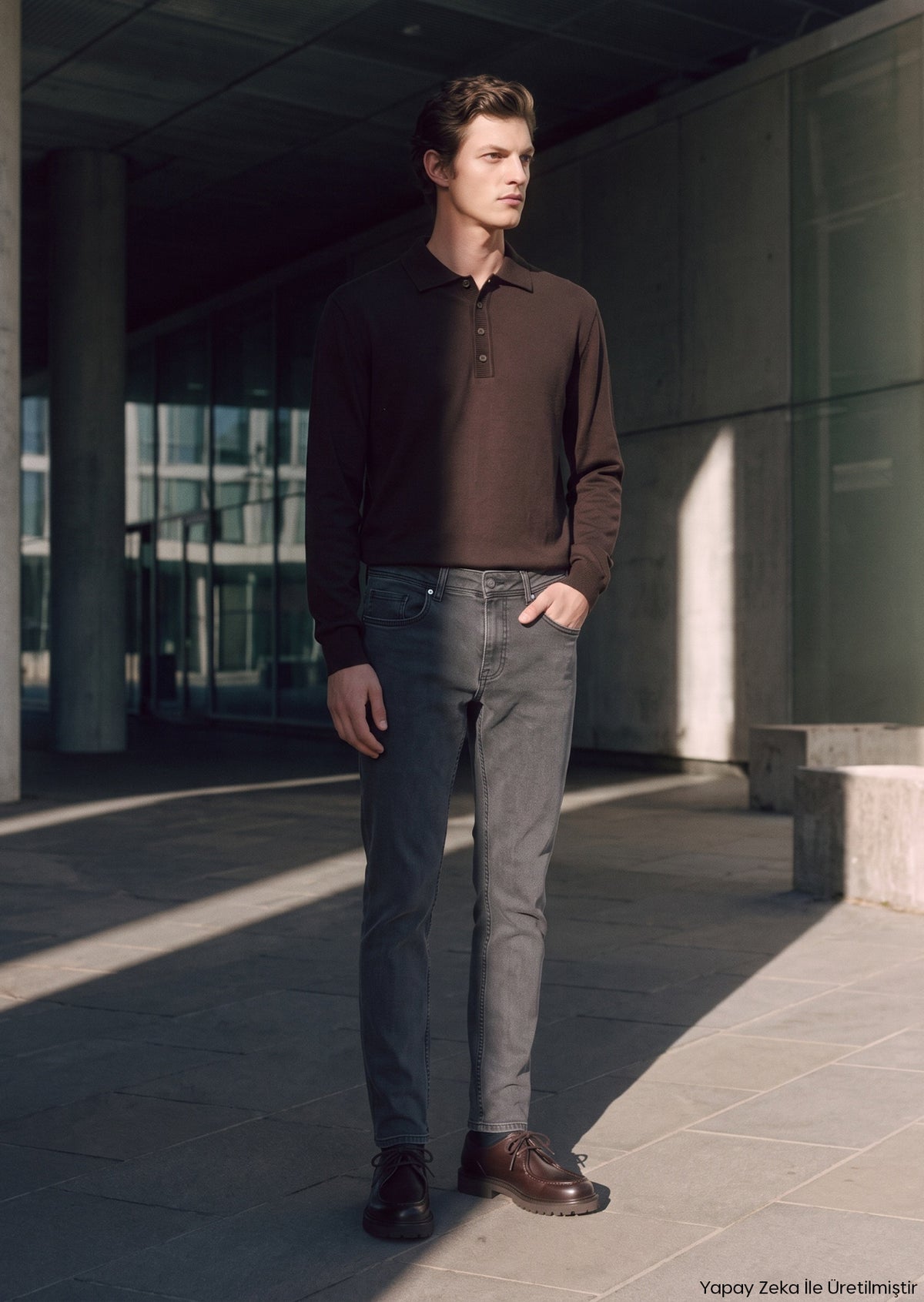 Antrasit Dokuma Slim Fit Casual Pamuk Karışımlı Pantolon