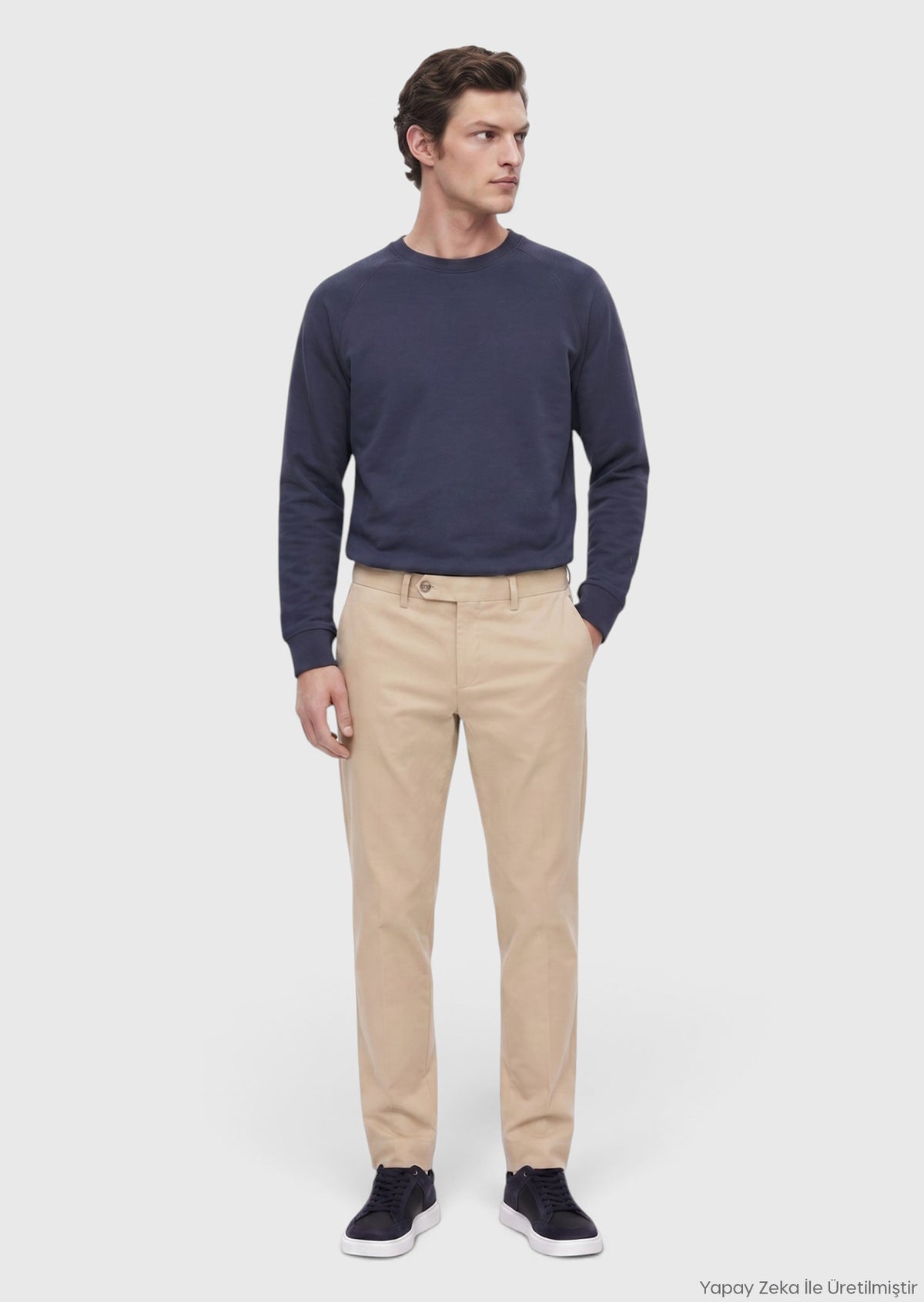 Bej Düz Dokuma Regular Fit Casual Pamuk Karışımlı Pantolon