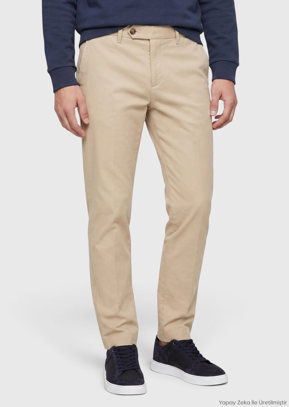 Bej Düz Dokuma Regular Fit Casual Pamuk Karışımlı Pantolon