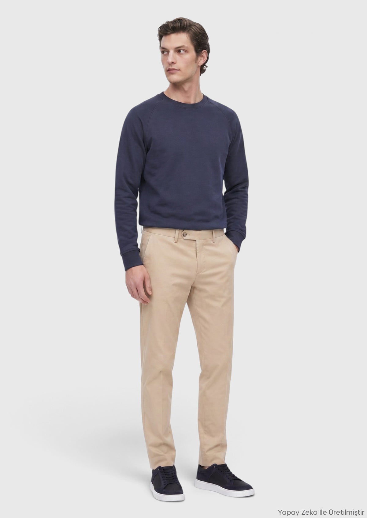 Bej Düz Dokuma Regular Fit Casual Pamuk Karışımlı Pantolon