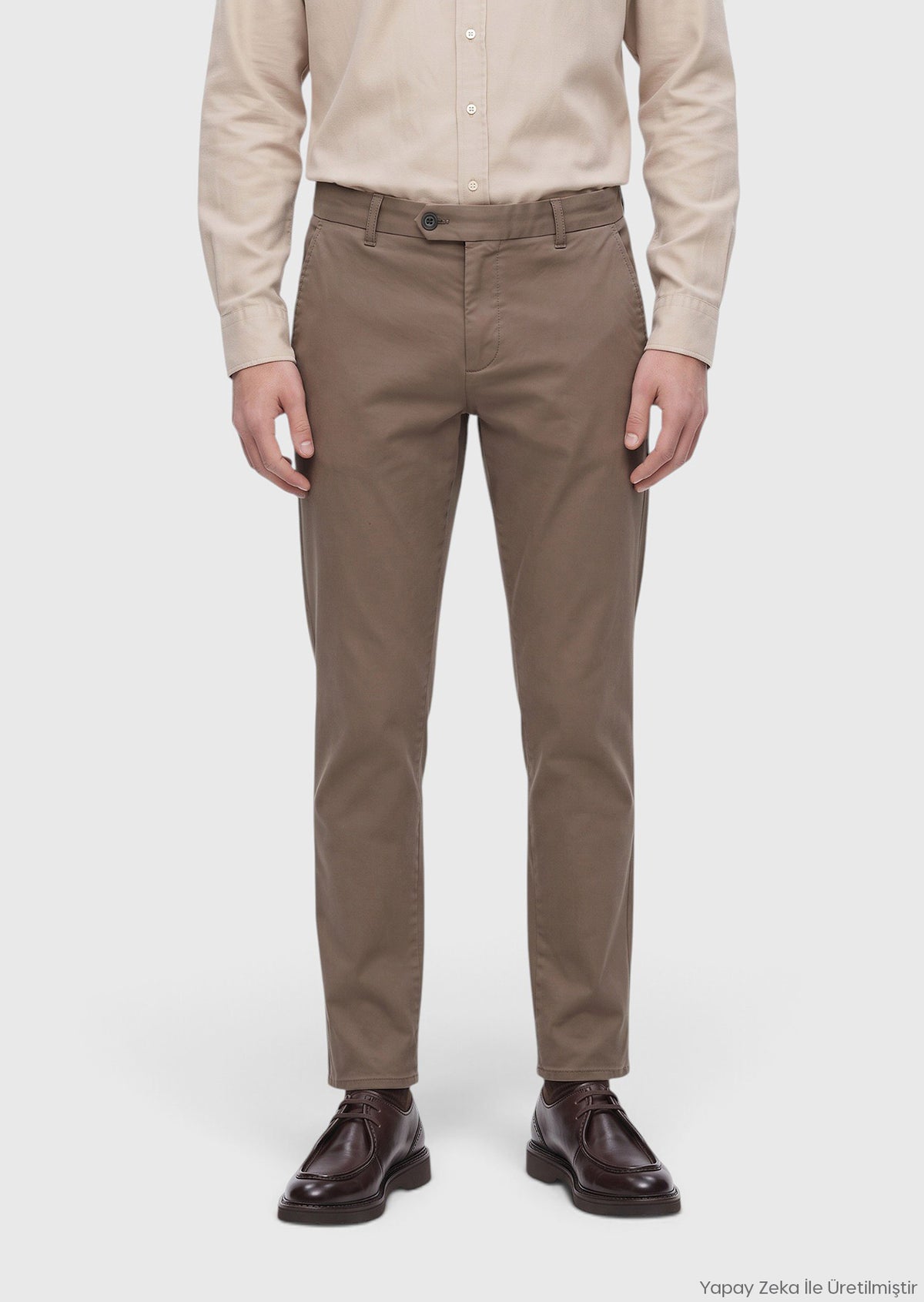 Haki Düz Dokuma Regular Fit Casual Pamuk Karışımlı Pantolon
