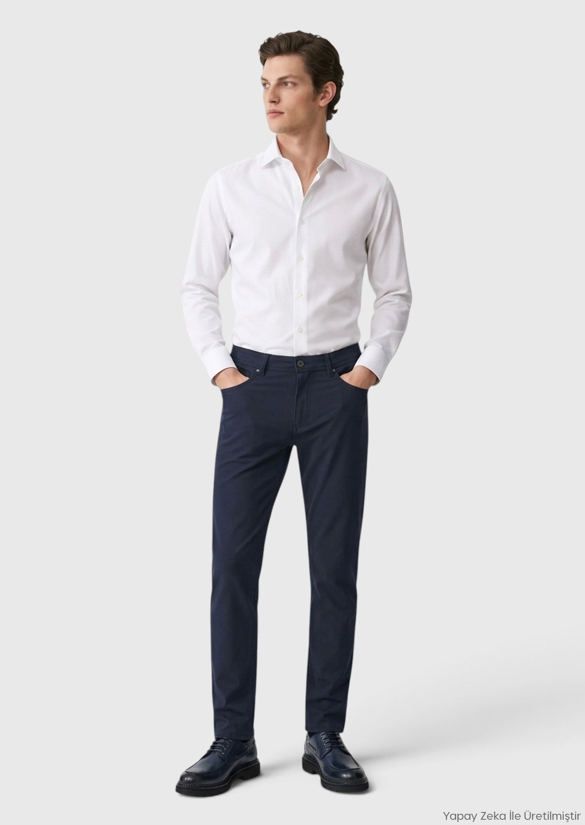Lacivert Dokuma Slim Fit Casual Pantolon