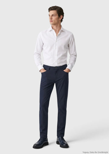 Lacivert Dokuma Slim Fit Casual Pantolon