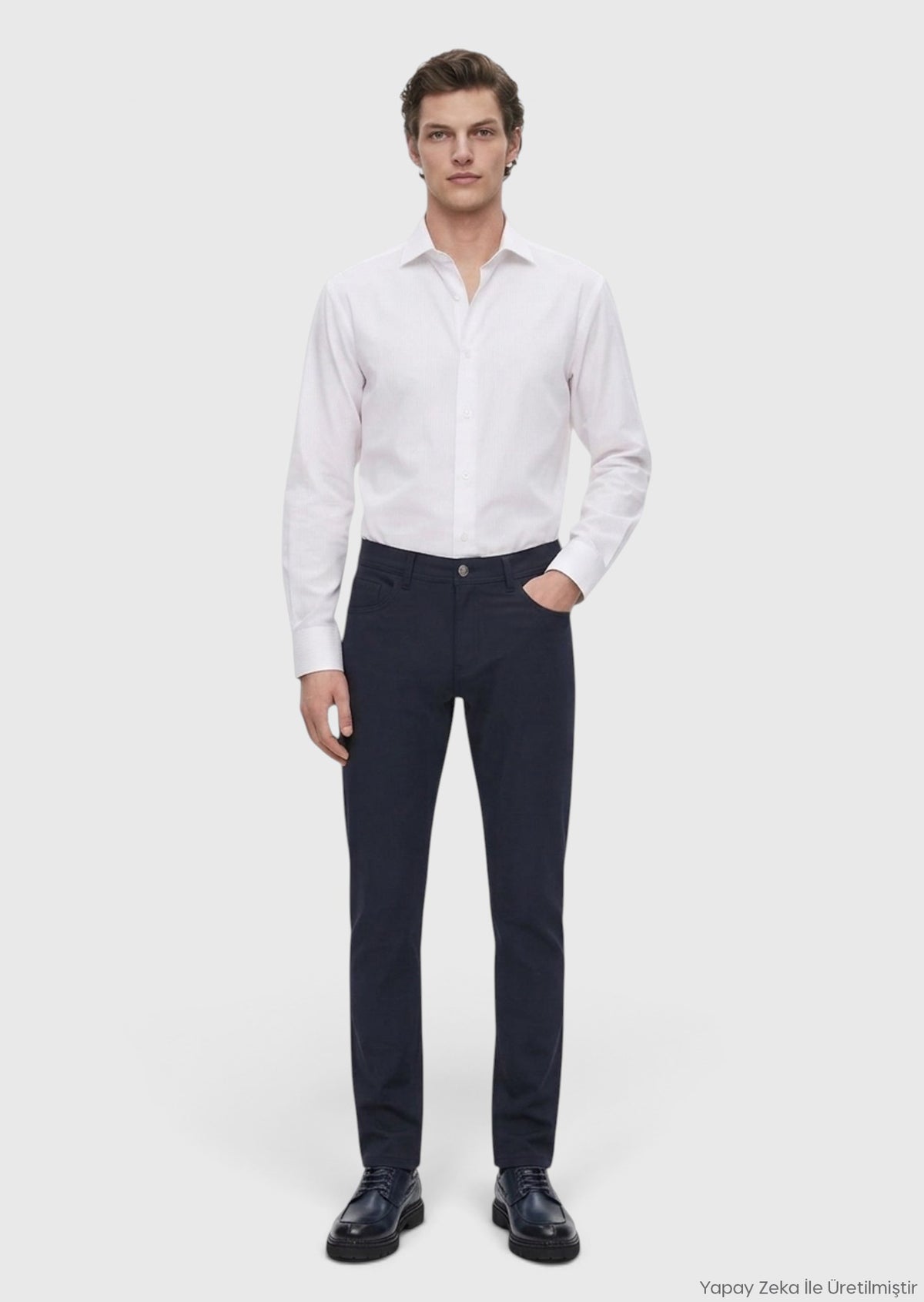 Lacivert Dokuma Slim Fit Casual Pantolon