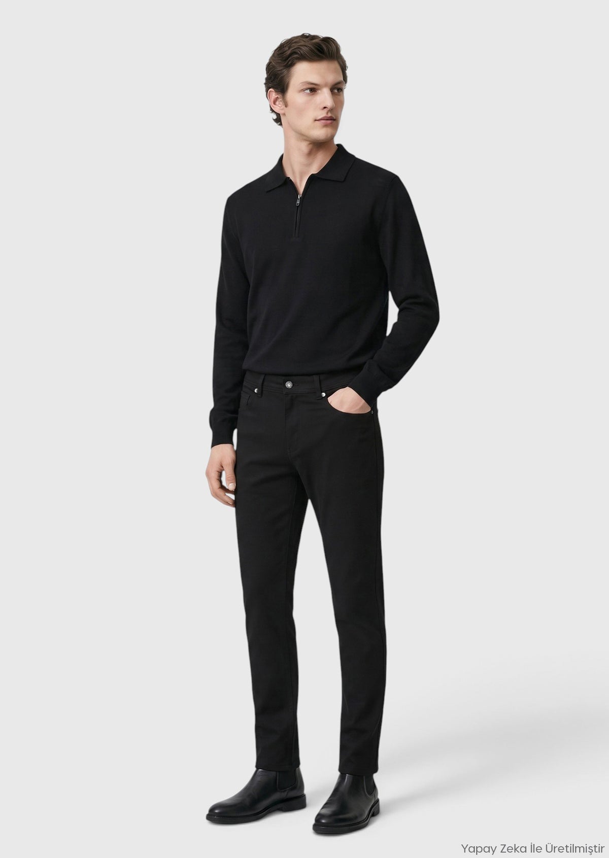 Siyah Dokuma Slim Fit Casual Pantolon
