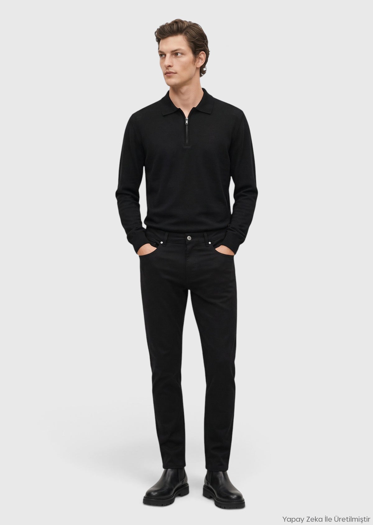 Siyah Dokuma Slim Fit Casual Pantolon