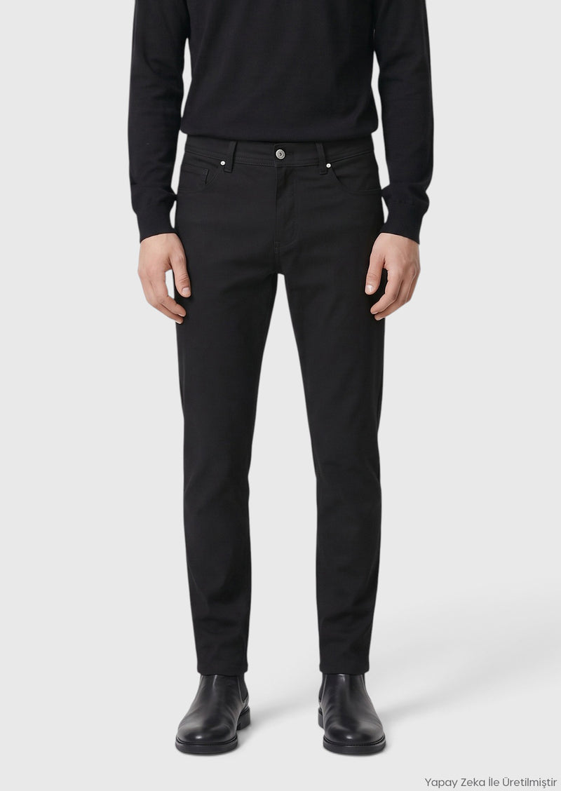 Siyah Dokuma Slim Fit Casual Pantolon