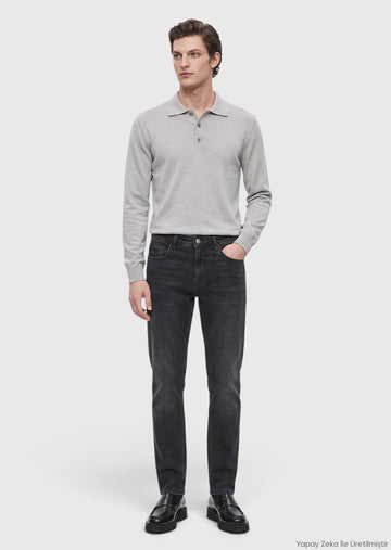 Black Regular Fit Denim Cotton Blended Trousers