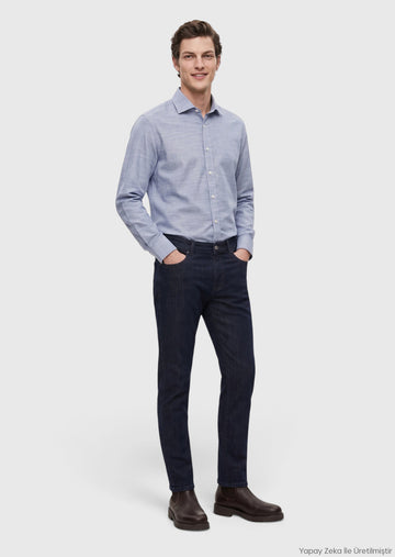Lacivert Slim Fit Denim Pamuk Karışımlı Pantolon