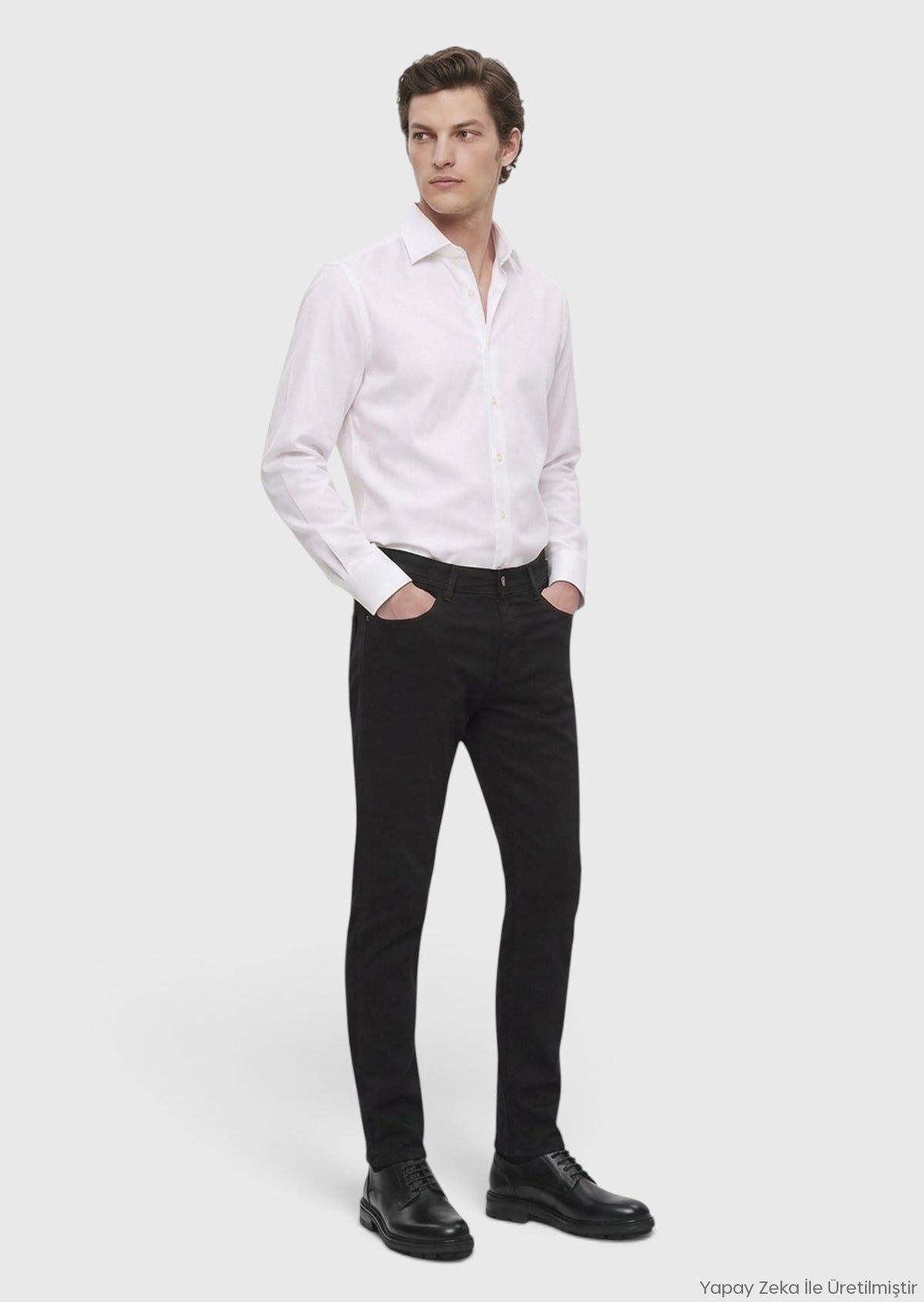 Siyah Dokuma Slim Fit Casual Pamuk Karışımlı Pantolon