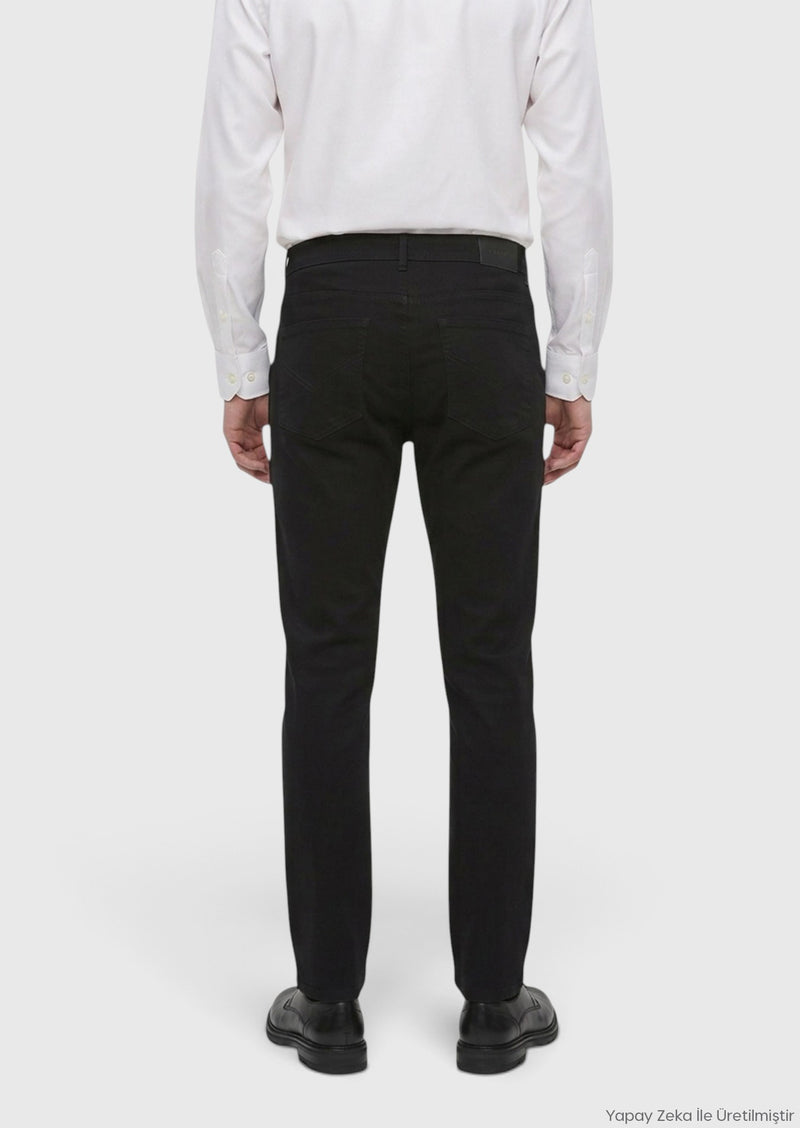 Siyah Düz Dokuma Slim Fit Casual Pamuk Karışımlı Pantolon