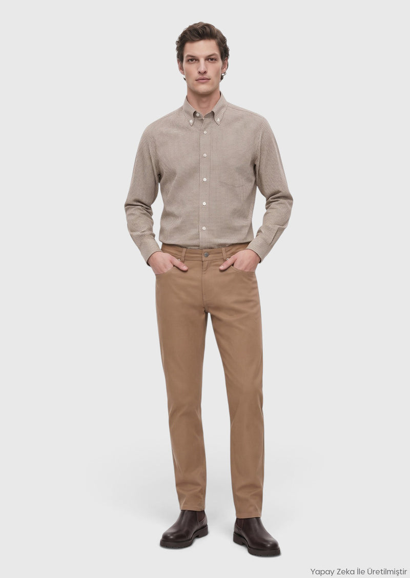 Vizon Düz Dokuma Regular Fit Casual Pamuk Karışımlı Pantolon