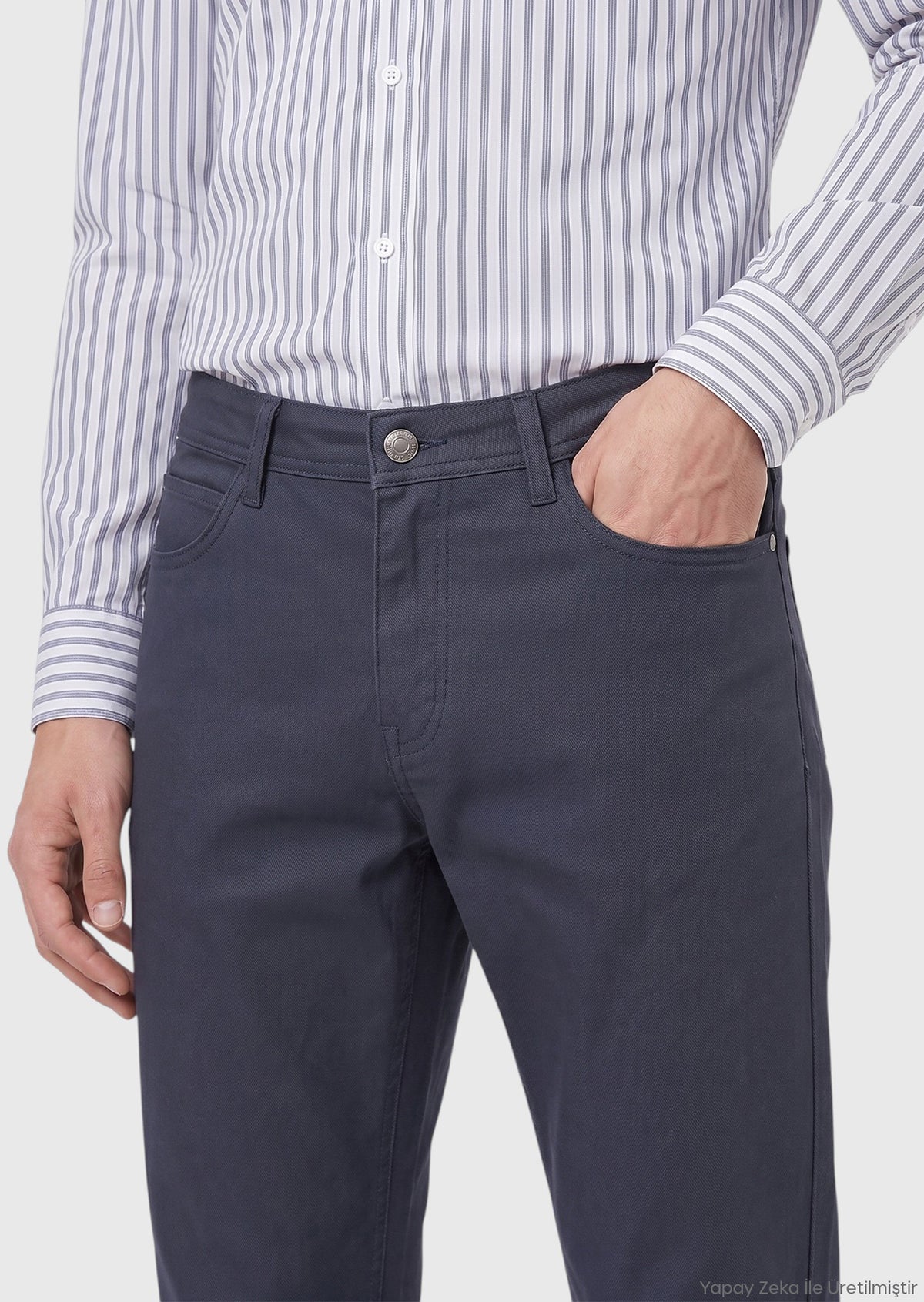 Mavi Düz Dokuma Regular Fit Casual Pamuk Karışımlı Pantolon