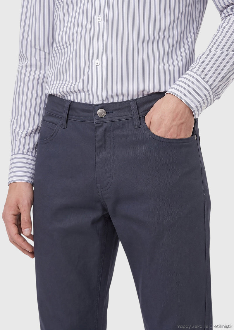 Mavi Düz Dokuma Regular Fit Casual Pamuk Karışımlı Pantolon