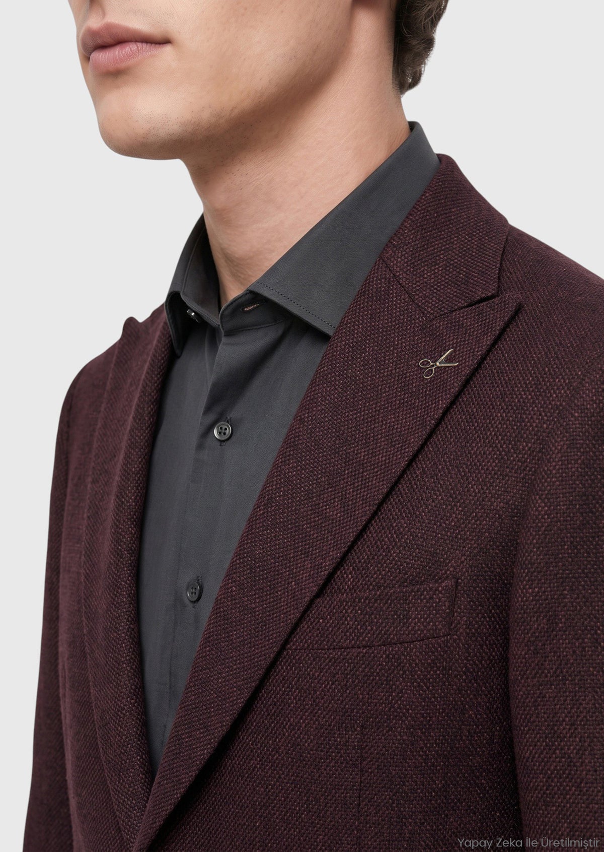 Bordo Desenli Shirt Shoulder Slim Fit Yün Karışımlı Ceket