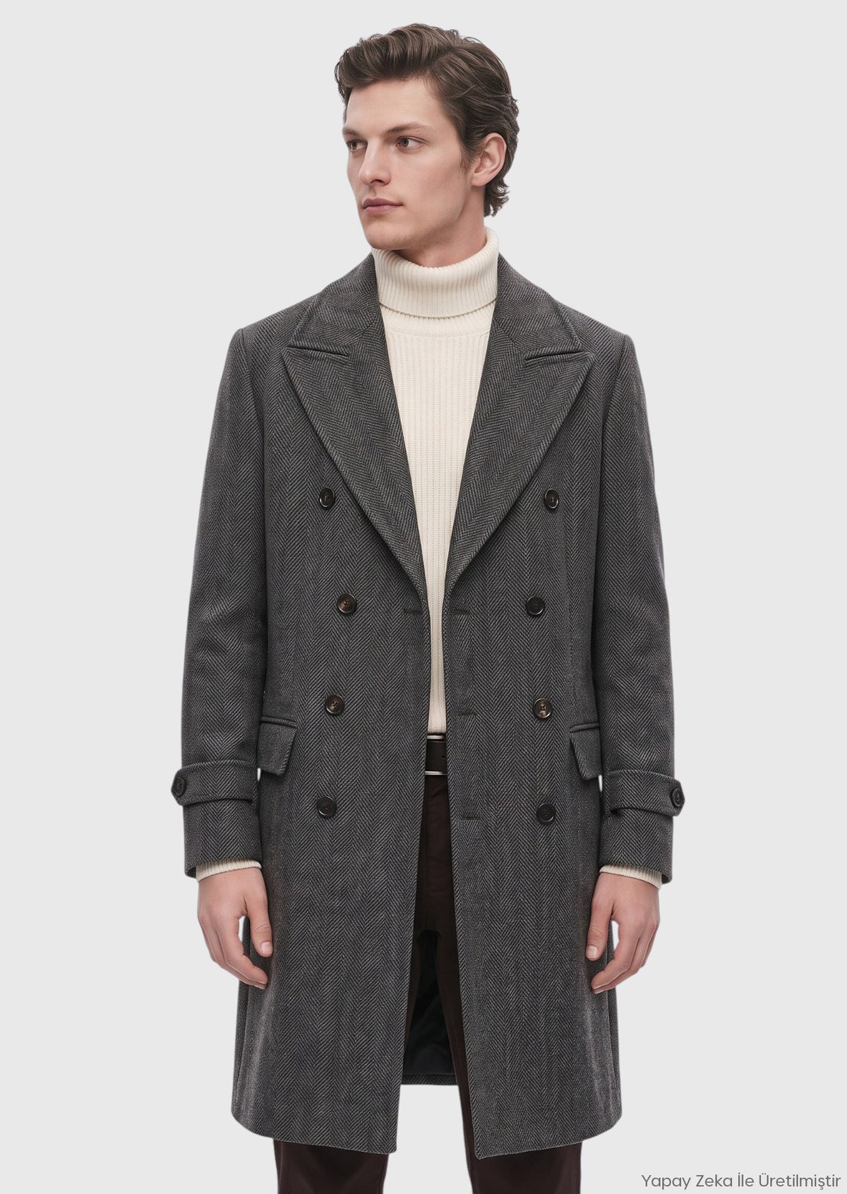 Hard Coal Regular Fit Shawl Collar Weaving Overcoat