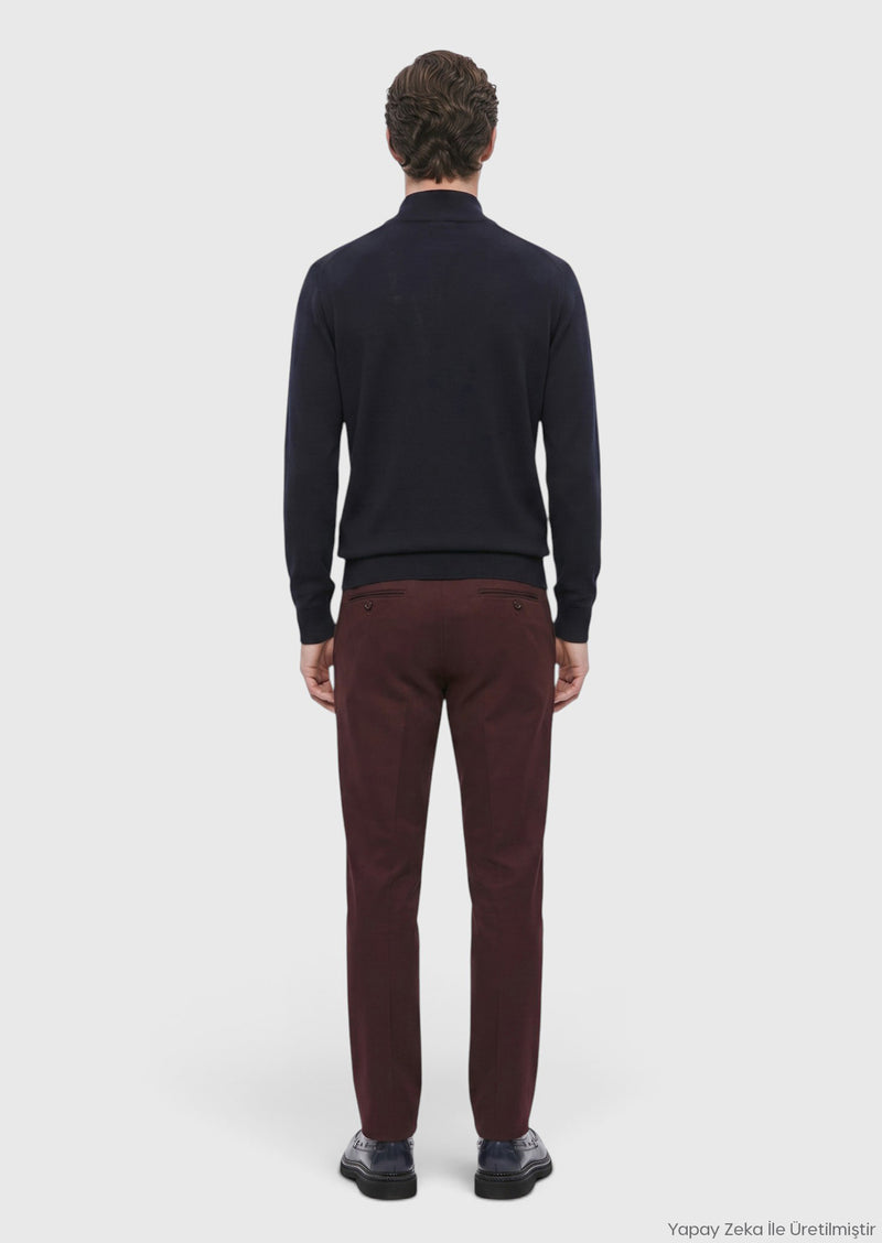 Mürdüm Düz Dokuma Relaxed Fit Casual Pamuk Karışımlı Pantolon
